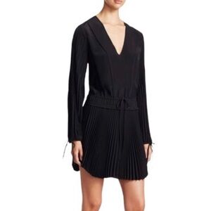 A.L.C. Rory Long Sleeve Silk Pleated Mini Dress In Black